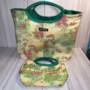 Vtg Joe Boxer Tropical Hawaiian Print Women's Bag Set Beach Tote